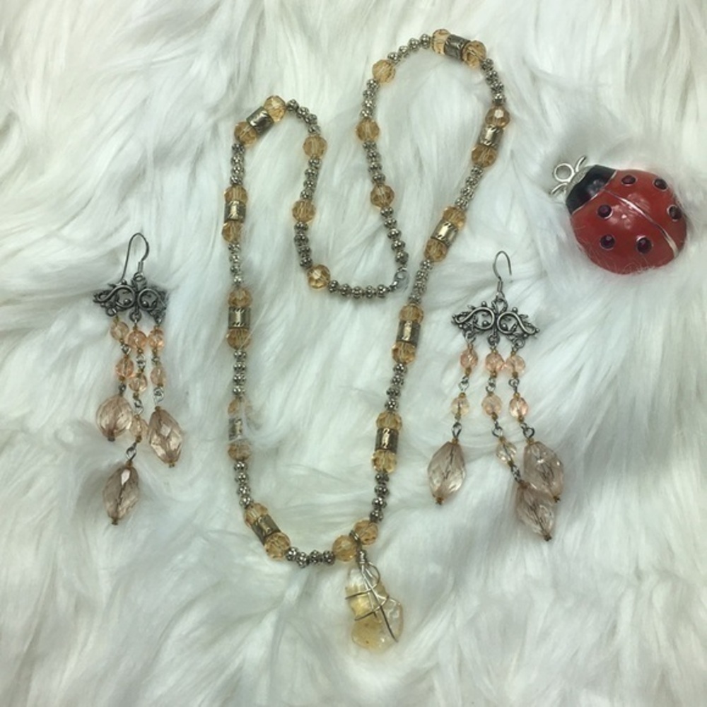 Faux gem necklace and earrings set, EUC.